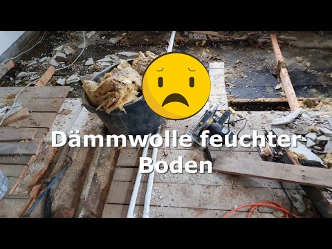 Dämmwolle Nass. Fehlerhaft unter Bodenbelag eingebaut. Gehört eigentlich unter das Dach.